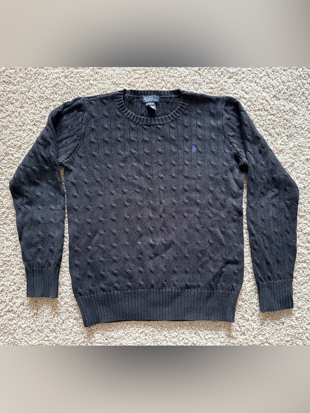 Polo by Ralph Lauren Men’s Black Cable-Knit Crewneck Sweater